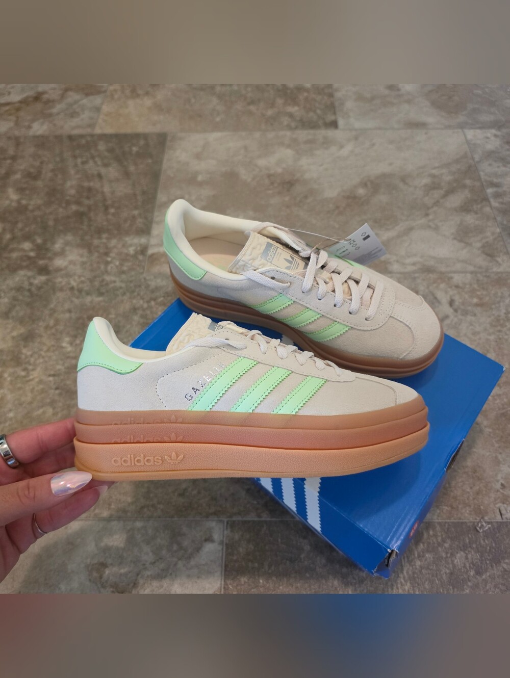 Adidas Gazelle Bold J Platform Sneakers Off White Mint Green 4.5Y (Women’s 6)